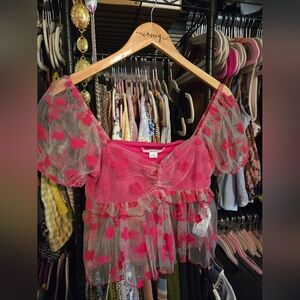 Pink Floral Sheer Blouse
